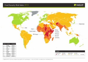 This map depicts the likelihood of each country having a food crisis. Click picture for better quality.